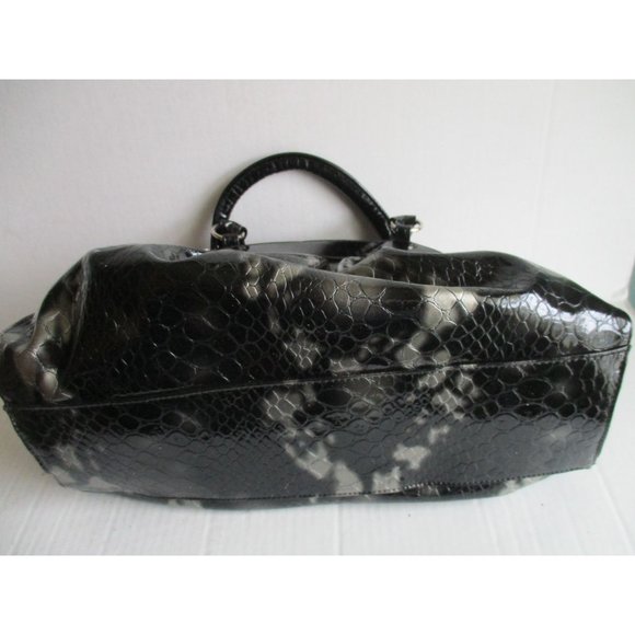 *Black and Silver Vinyl 2-Way Satchel Pleated Reptile Surface with Rosettes - Picture 3 of 5